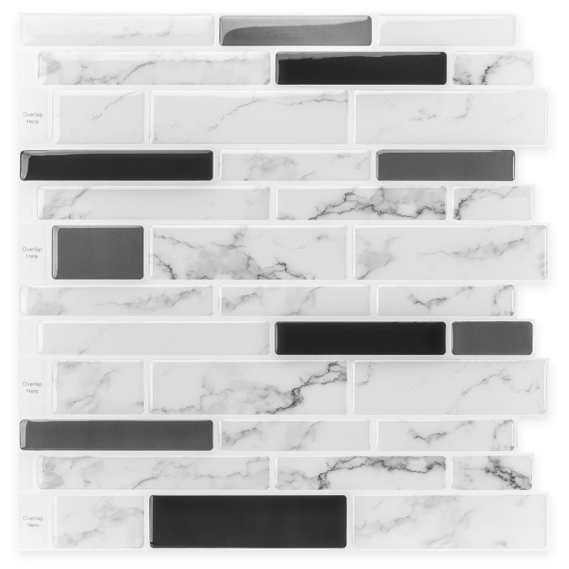 LONGKING 10-Sheet Peel and Stick Tile Backsplash, Vinyl 3D Self-Adhesive Tile Stickers for Kitchen, Bathroom, Counter Top, Marble 77 - Image 1